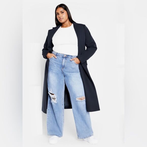 City Chic Women’s Navy Blue Mia Coat 16 NWT - Picture 1 of 15